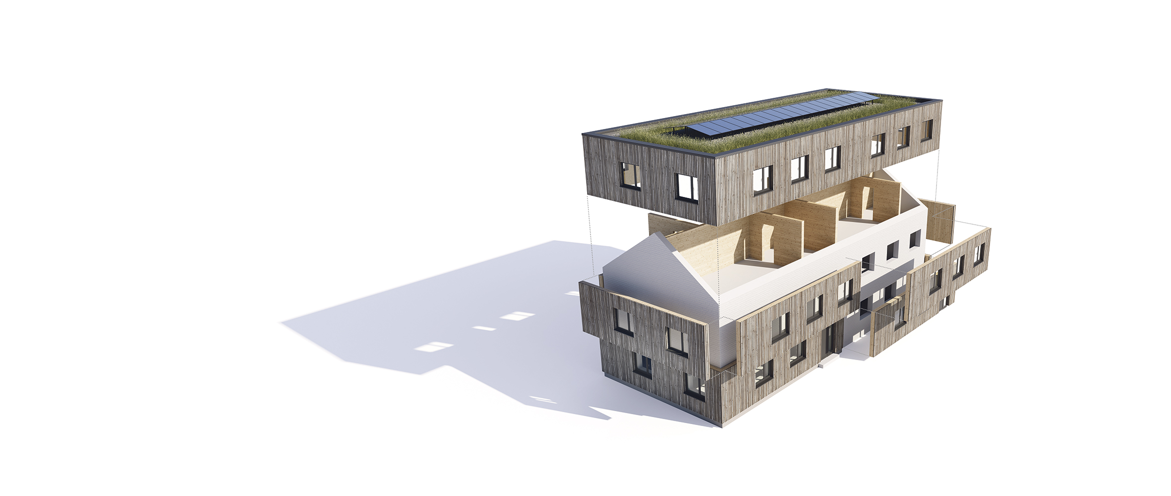 Visualisierung der seriellen Sanierung. Eine Referenz von Holzbau Henz.