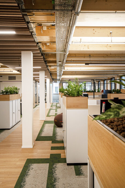 Büroräume des Bürogebäudes in Munsbach. Eine Referenz von Holzbau Henz.