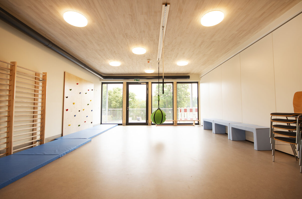 Turnhalle der Kita in Pfalzel. Eine Referenz von Holzbau Henz.